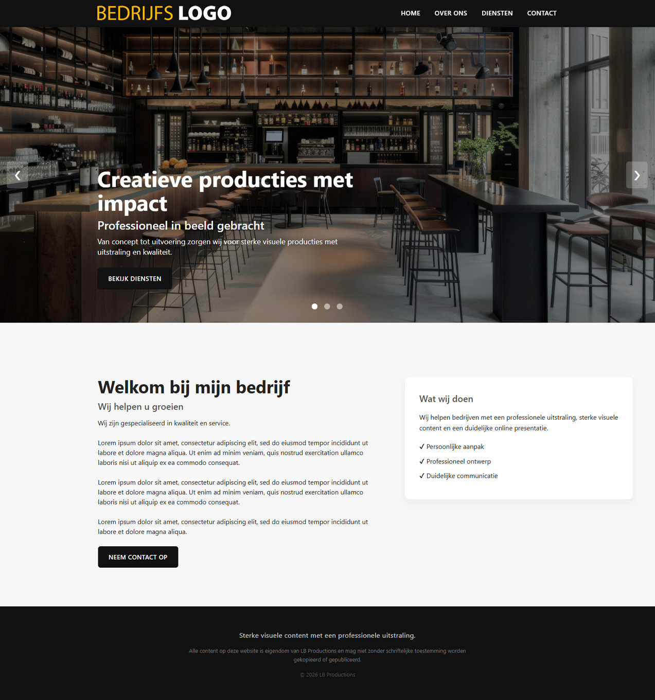 Screenshot van de homepage