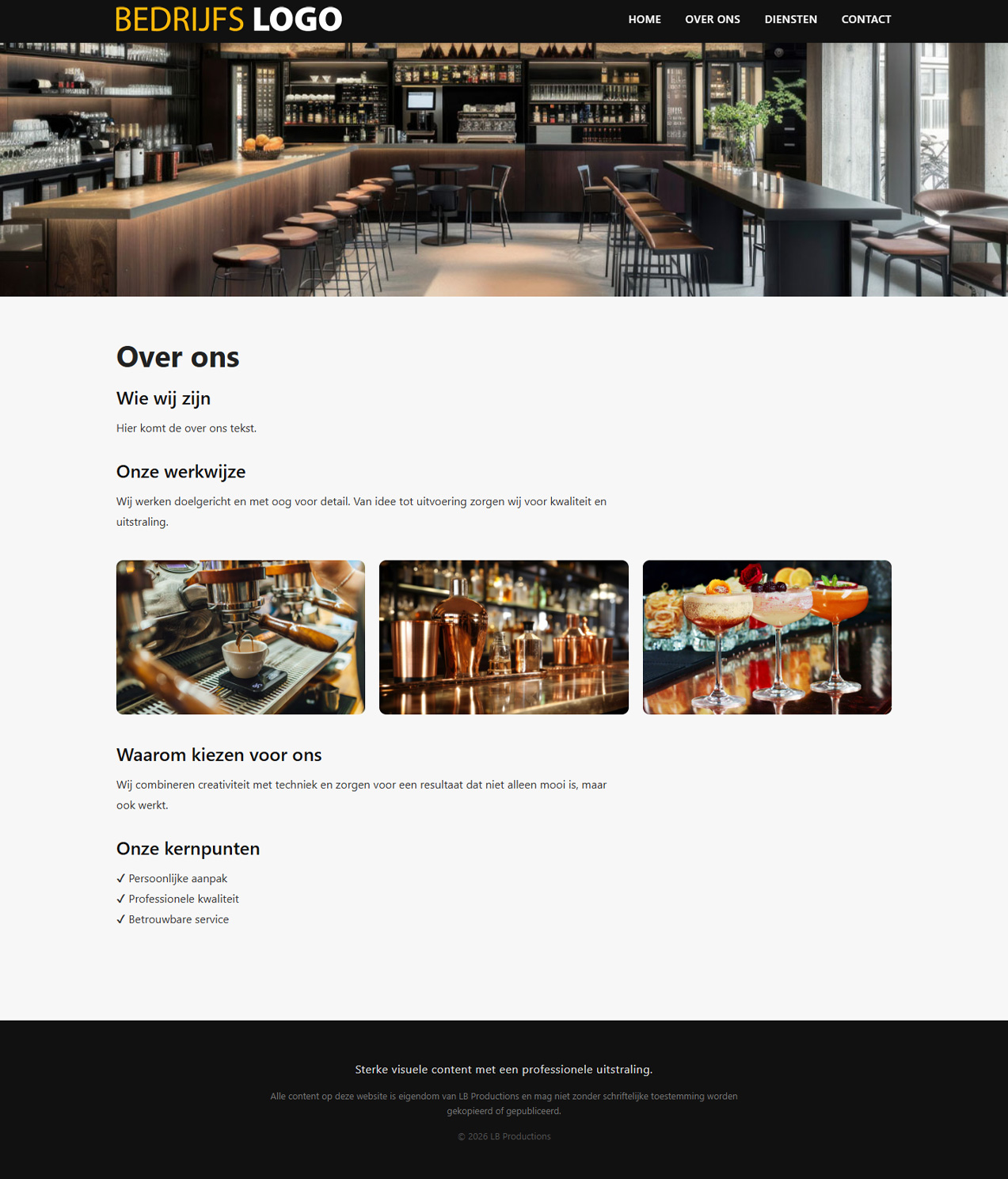 Screenshot van de over-ons pagina