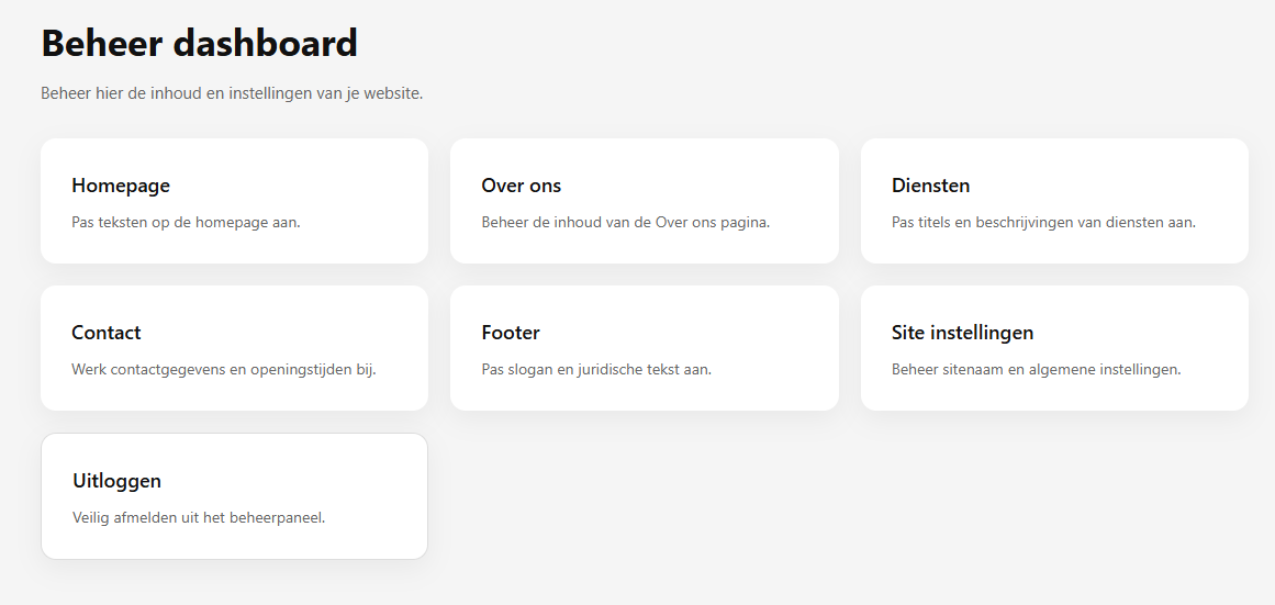Screenshot van het dashboard